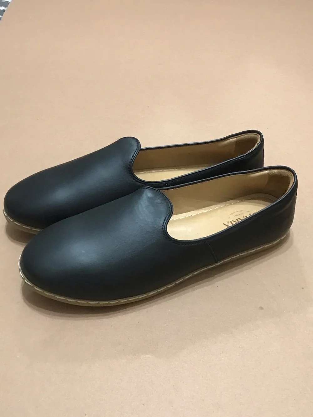 CHARIX Black Leather Slip-On Loafers with Tan Insole Size 46 US 12
